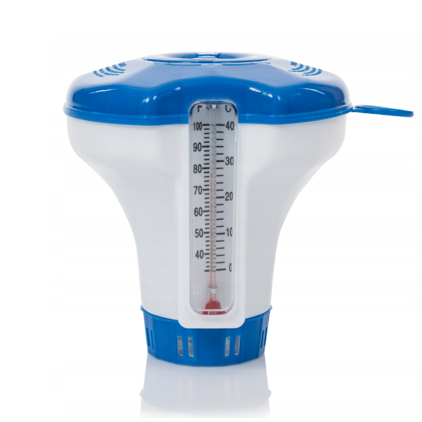 Distributeur flottant avec thermomètre pour comprimés de 200 g – pour piscine