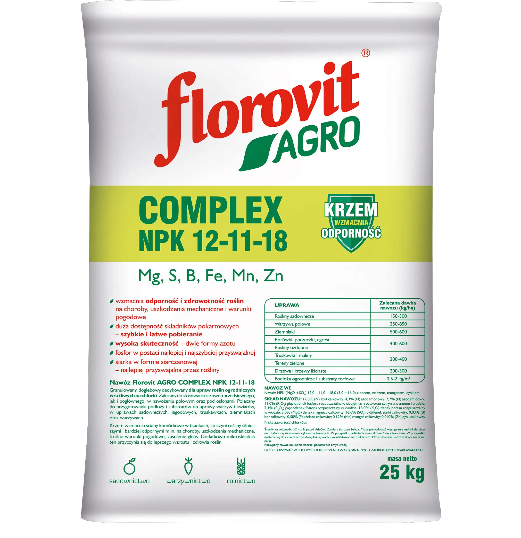 Florovit Agro Complex NPK 12-11-18 - engrais pour plantes sensibles aux chlorures
