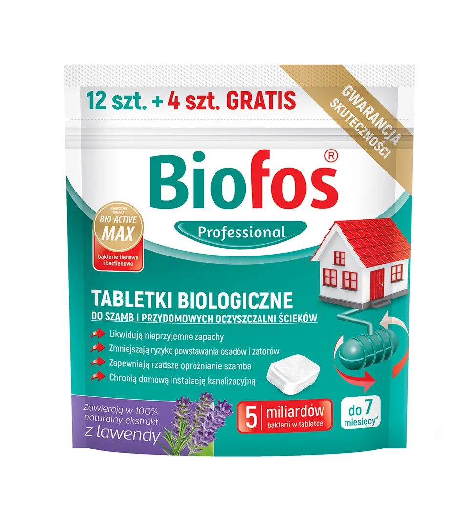 Biofos Professional biologische Tabletten für Fäkalgruben und häusliche Kläranlagen (12+4 Stück gratis)