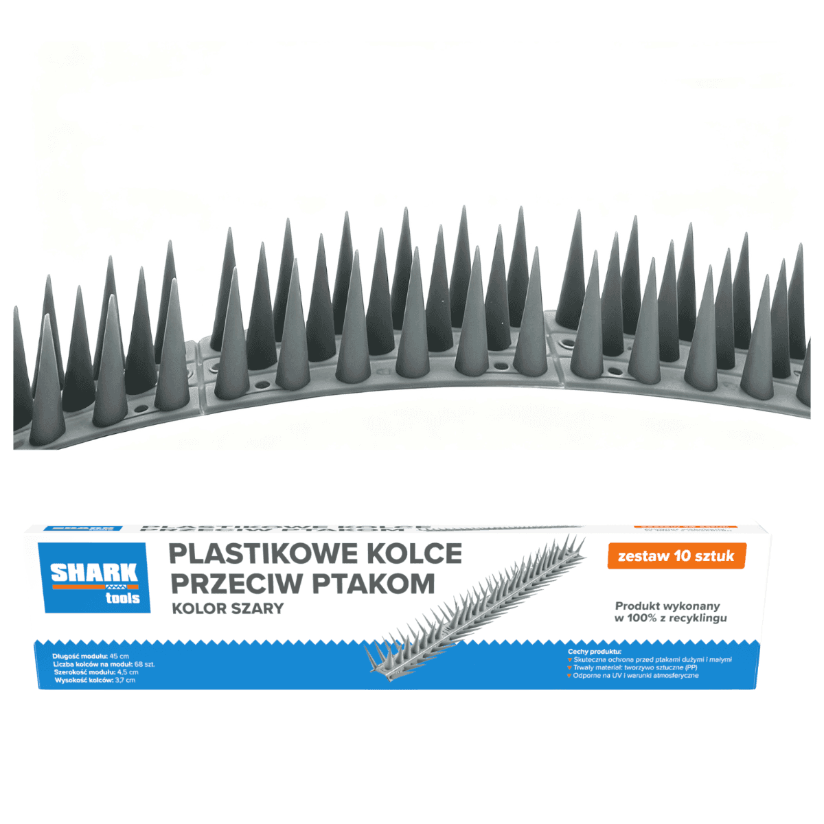 Vogelschutzspitzen aus grauem Kunststoff 45cm Shark Tools - Set 4,5m (10 Stk.)